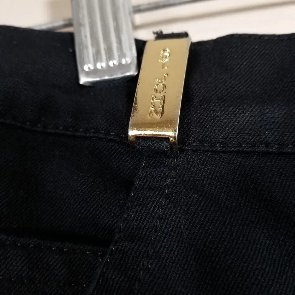 St.John Pants Women 12  Navy Stretch Cotton Gold Hardware Trouser Marie Gray